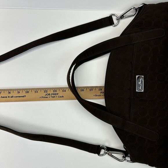 Vera Bradley Microfiber Purse Top Handle Satchel Quilted Espresso Brown Circles - Picture 15 of 16